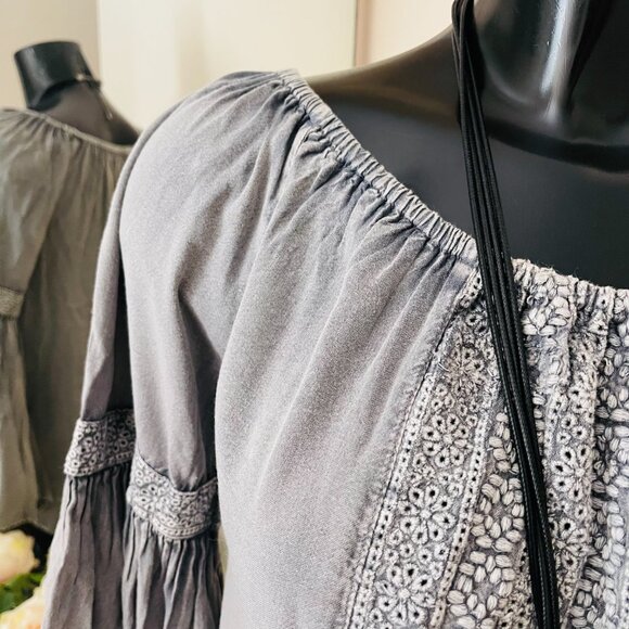 SOLITAIRE Women Shirt, M (8), gray, cotton tunic, Boho, Bohemian Top medium - Picture 3 of 3